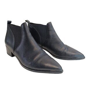 Marc Fisher LTD Black Leather Ankle Bootie Yale Low Block Heel‎ Pointed Toe Sz 8